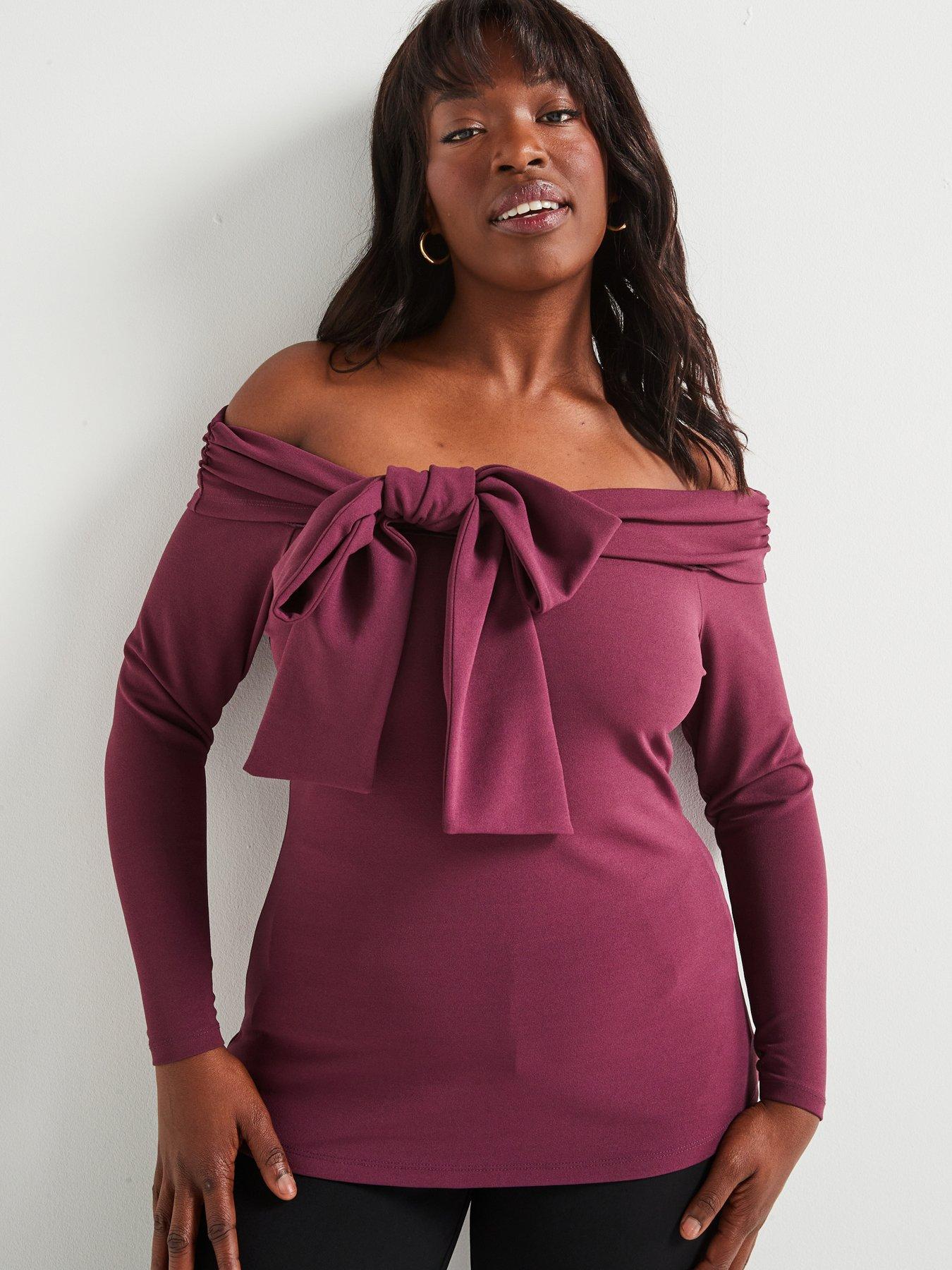 undefined Bow Detail Stretch Bardot Top - Berry