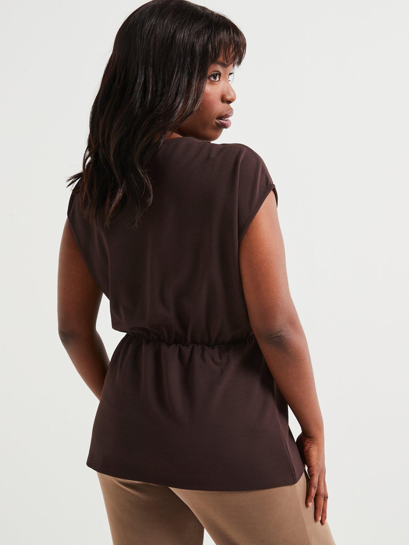 Image 2 of 6 of V by Very Curve Drape Wrap Stretch Top - Brown