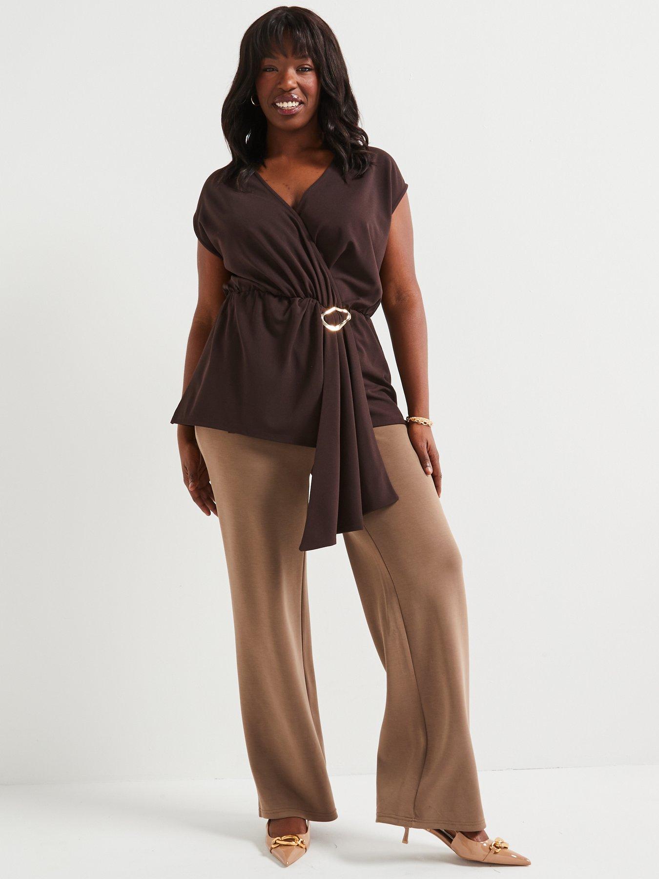 Image 5 of 6 of V by Very Curve Drape Wrap Stretch Top - Brown