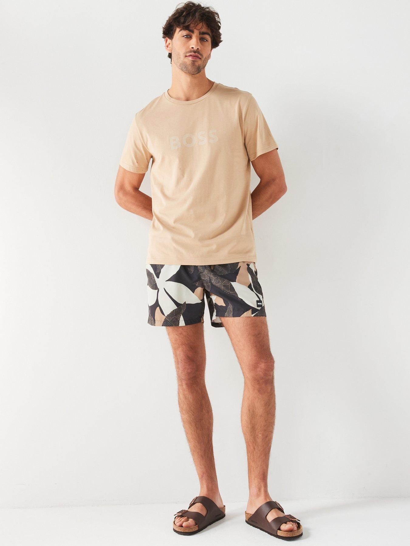 Image 3 of 4 of BOSS Piranha Floral Print Swim Shorts - Brown
