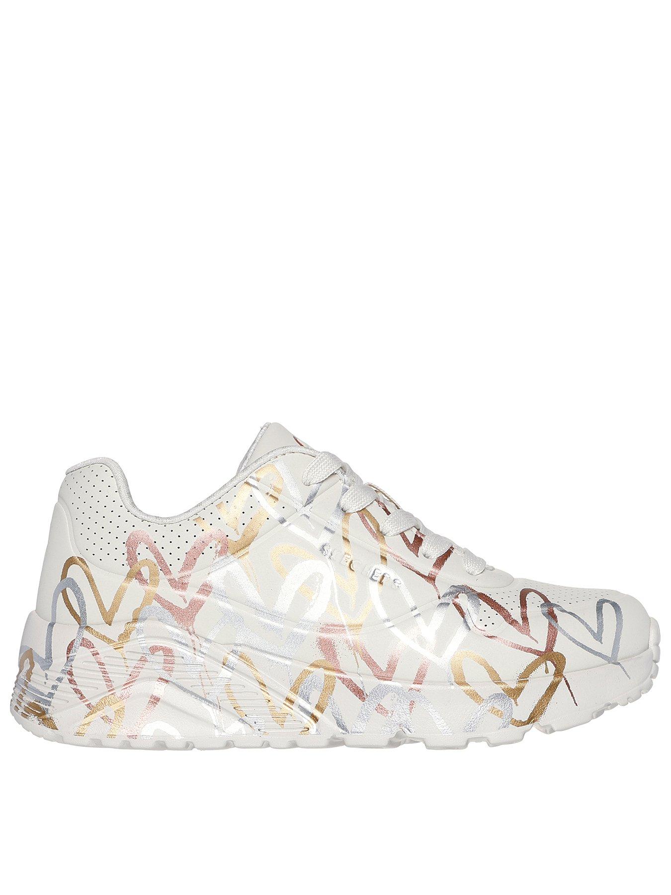 undefined James Goldcrown Metallic Graffiti Heart Design Lace Up Fashion Sneakers - Natural