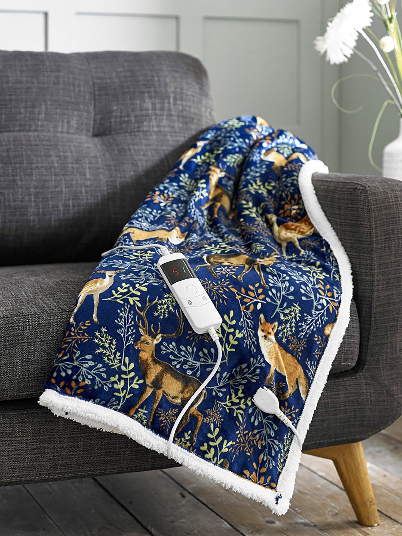 Product photograph of Deyongs Fox Deer Navy Heated Throw 140 X 180cm from very.co.uk