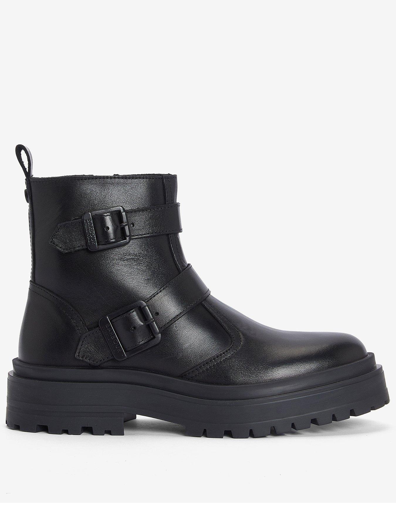 Office all rise black chunky heeled two buckle boots store