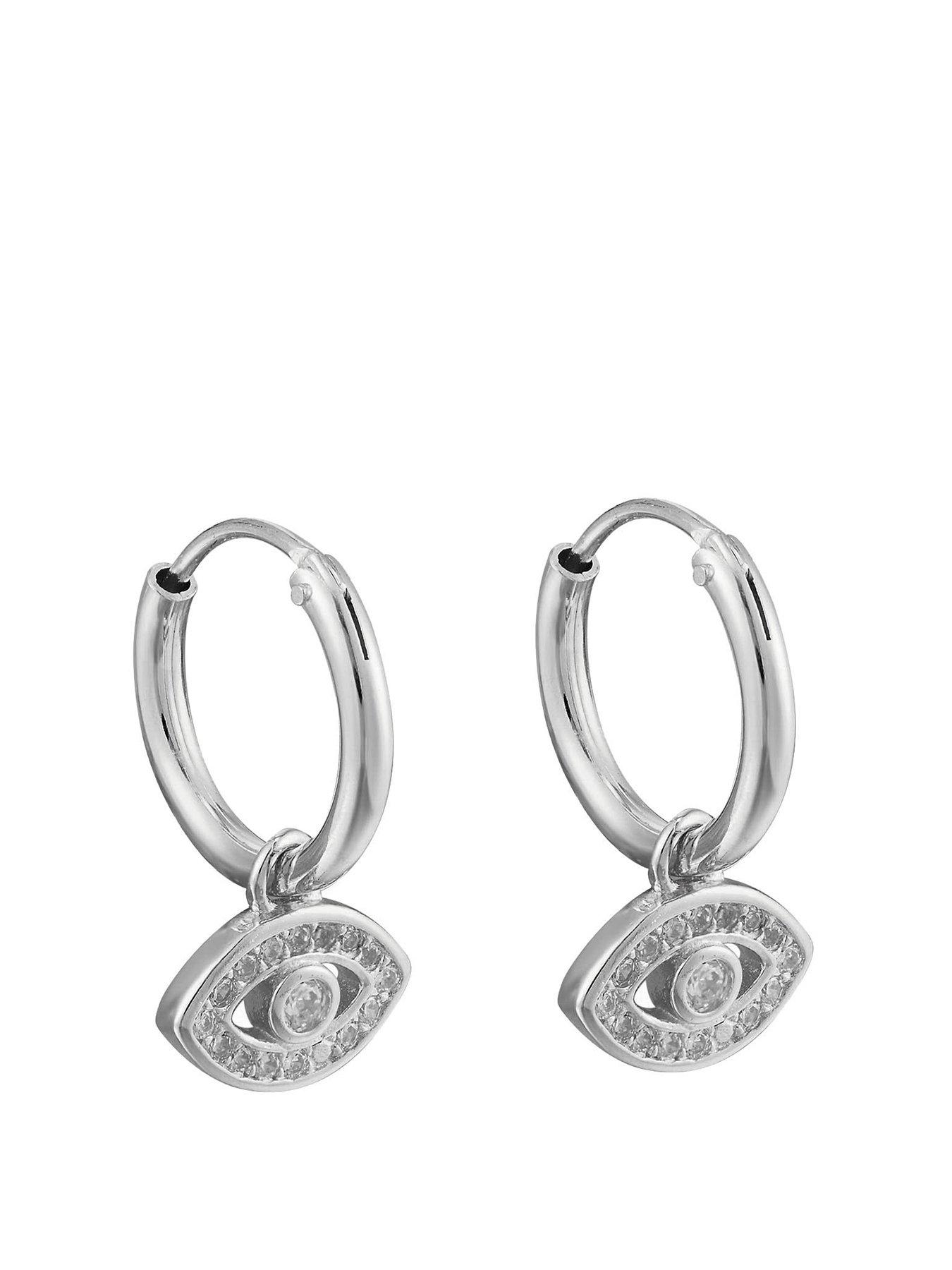 Product photograph of The Love Silver Collection Sterling Silver White Cz Crystal Eye Charm Huggie Earrings from very.co.uk