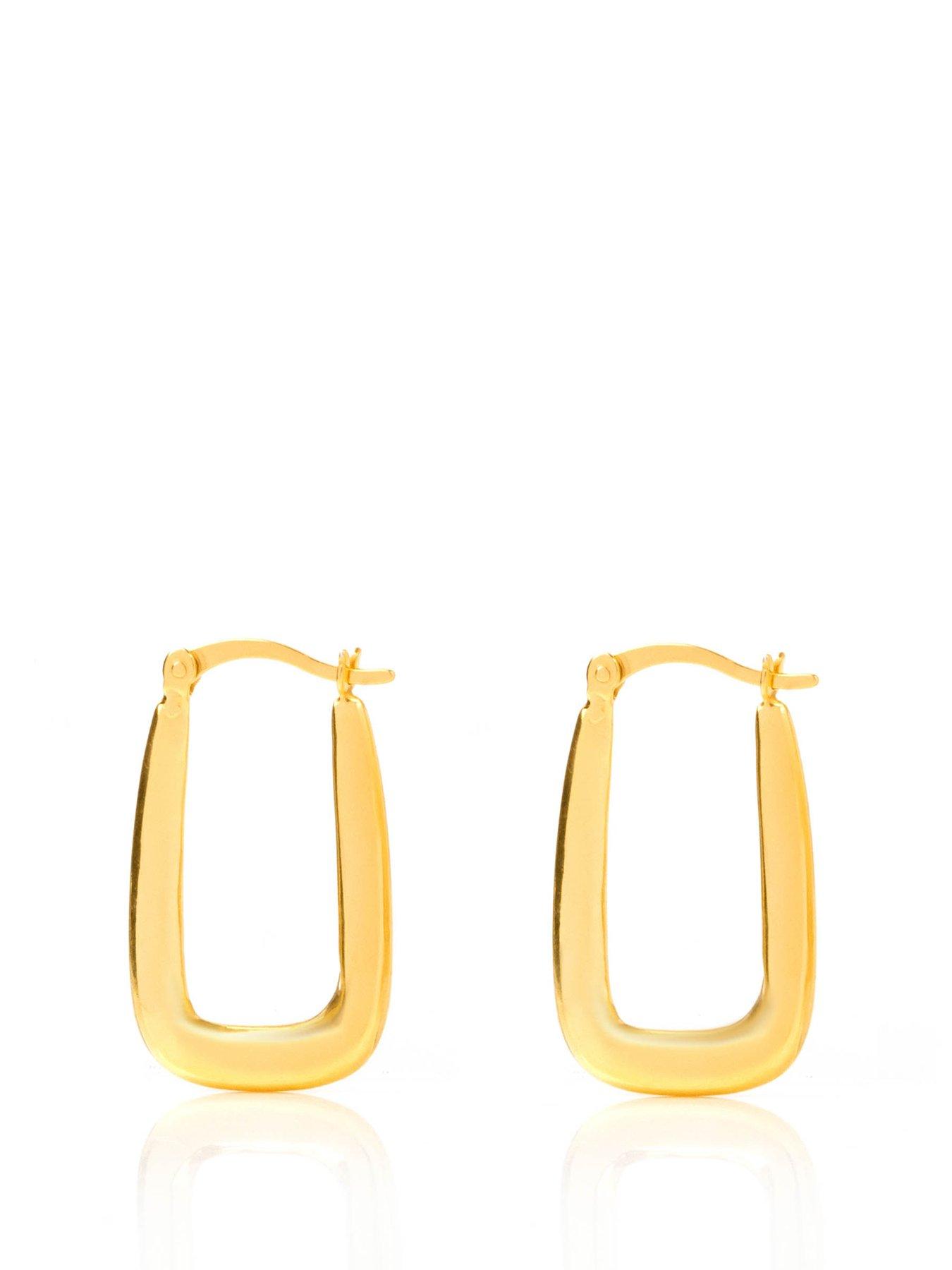 Product photograph of The Love Silver Collection Gold Plated Sterling Silver Rectangle Creole Hoops from very.co.uk