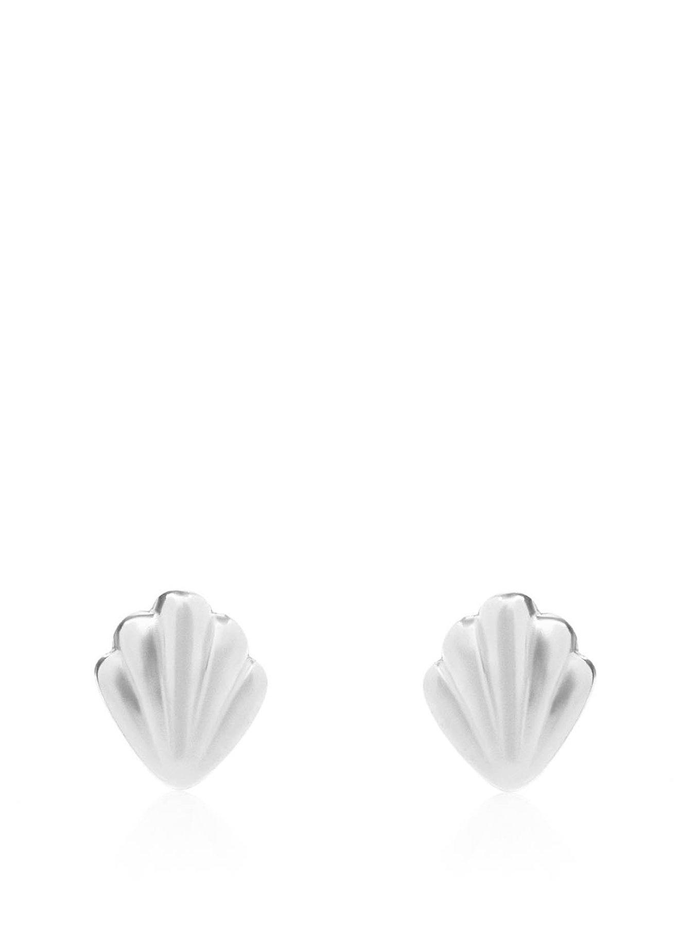 Product photograph of The Love Collection Sterling Silver Shell Stud Earrings from very.co.uk