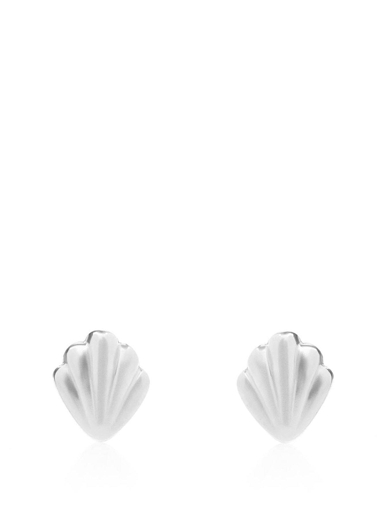 Product photograph of The Love Silver Collection Sterling Silver Shell Stud Earrings from very.co.uk