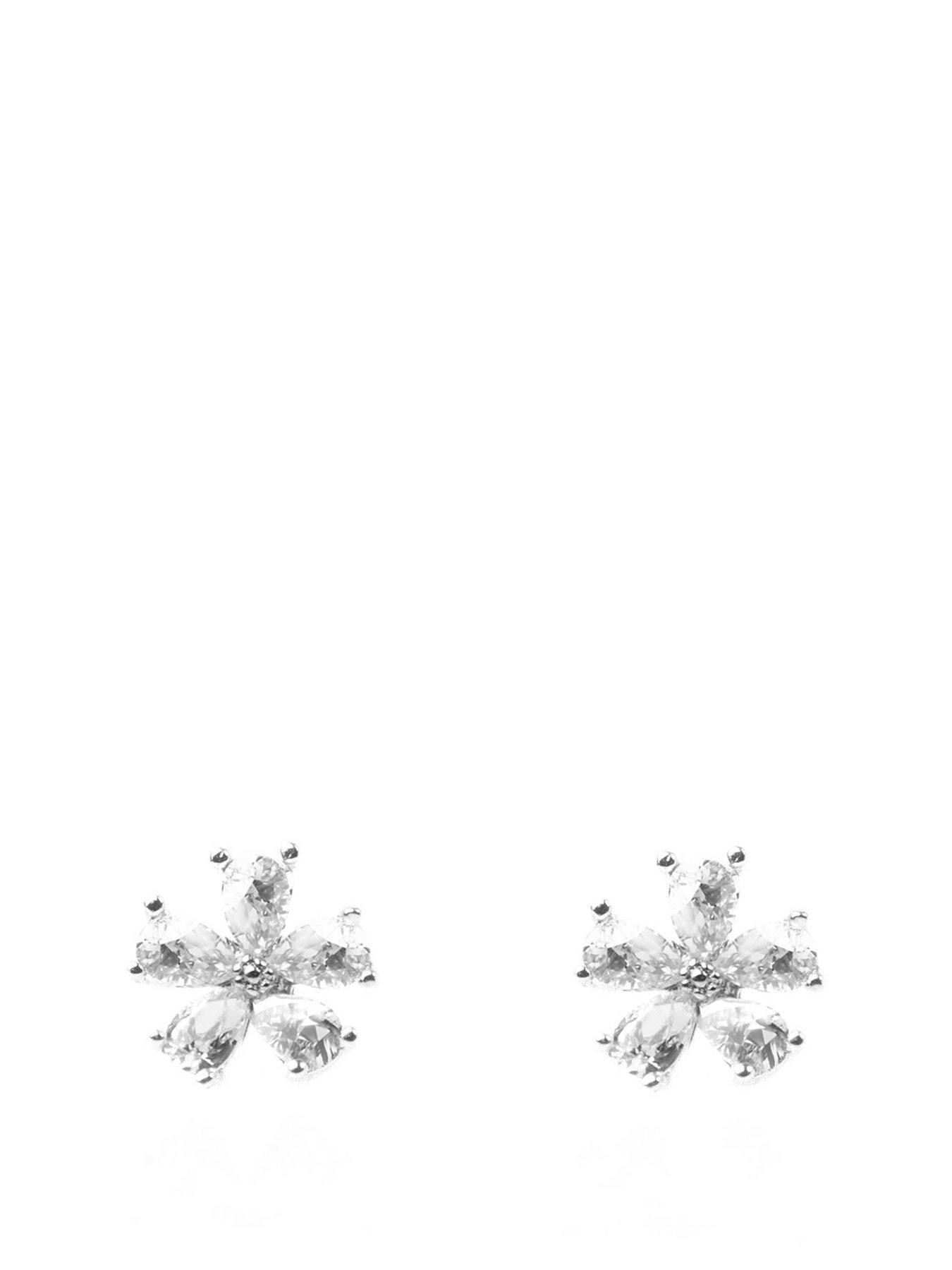 undefined Sterling Silver CZ Flower Stud Earrings