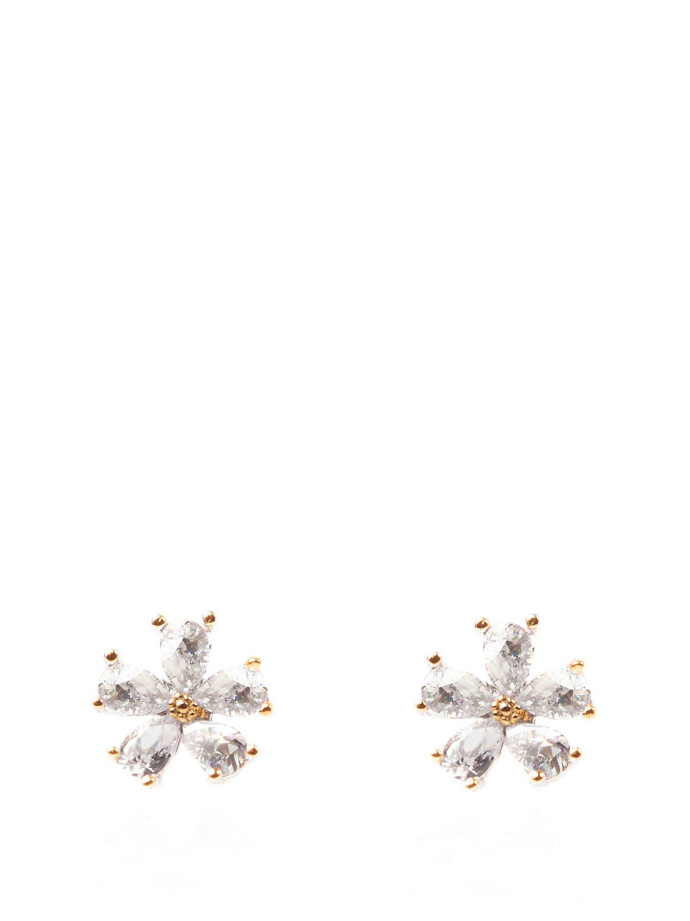 Product photograph of The Love Silver Collection Gold Plated Sterling Silver Cz Flower Stud Earrings from very.co.uk