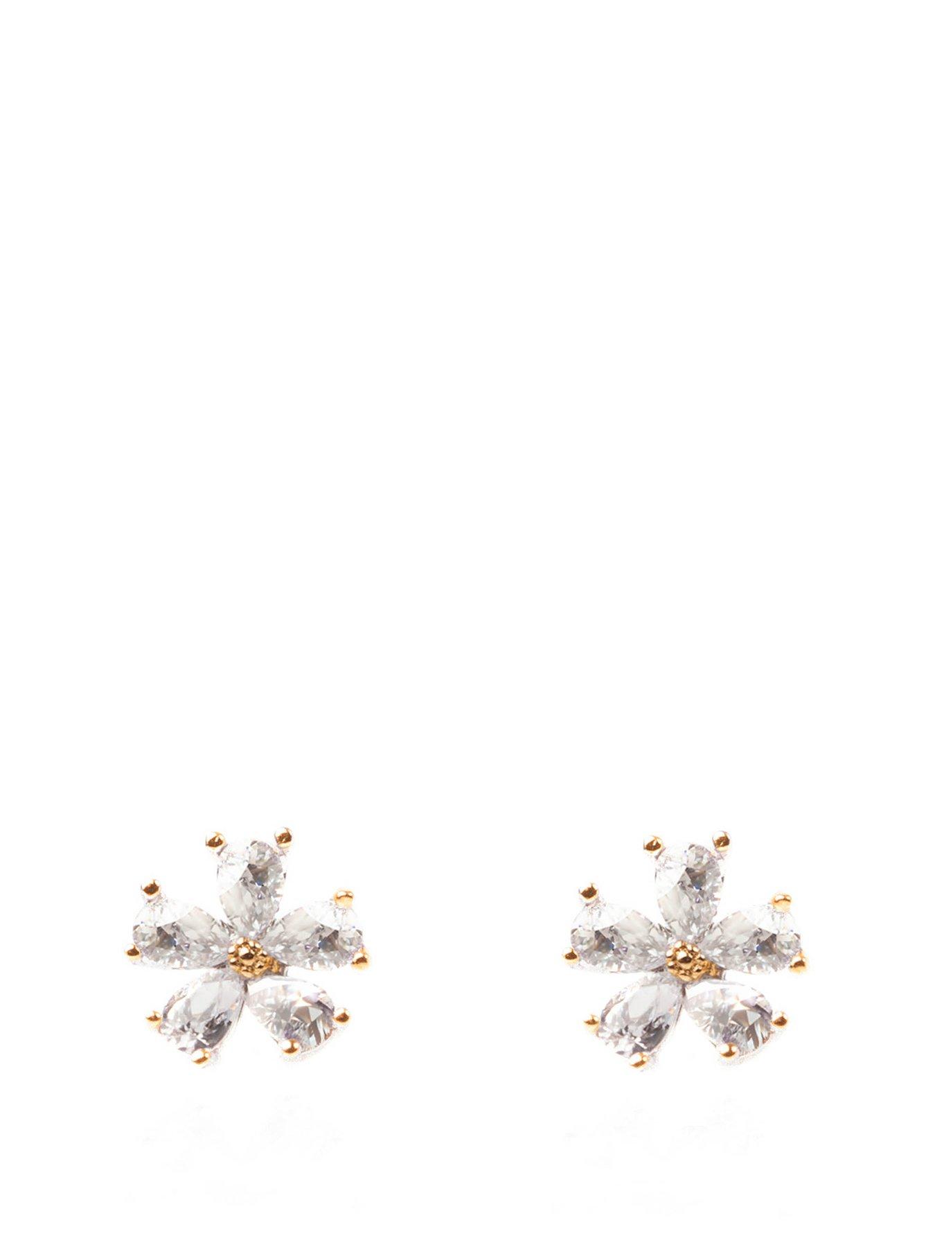 Image of The Love Collection Gold Plated Sterling Silver CZ Flower Stud Earrings