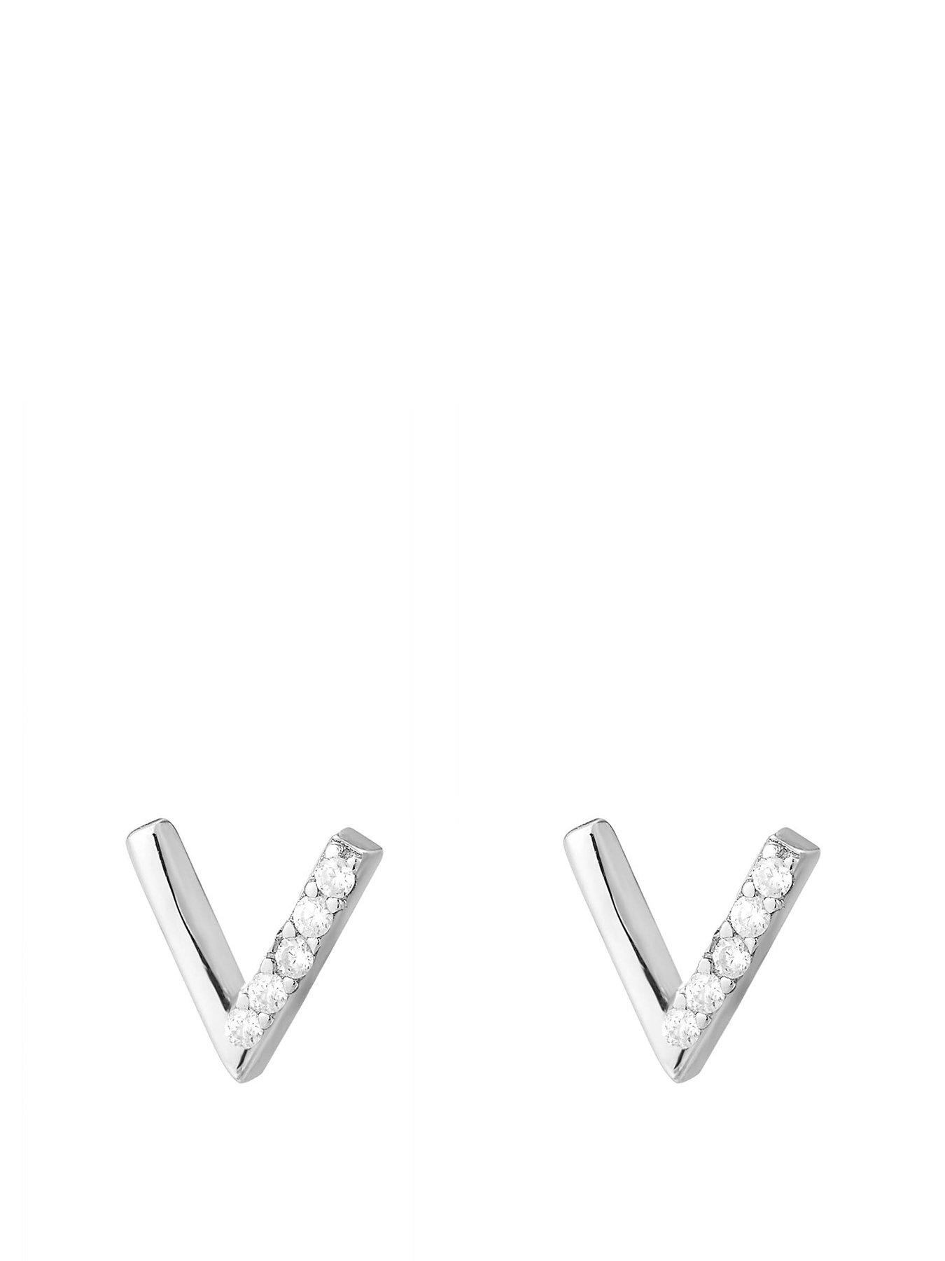 Product photograph of The Love Silver Collection Sterling Silver Cz Chevron Stud Earrings from very.co.uk