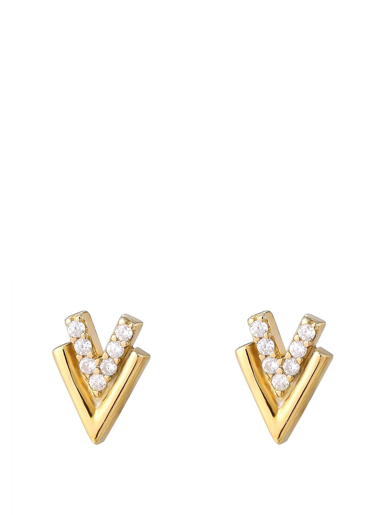 Product photograph of The Love Collection Gold Plated Sterling Silver Geometric Double V Cz Stud Earrings from very.co.uk
