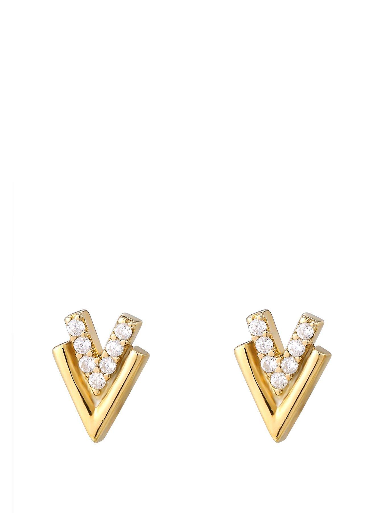 Product photograph of The Love Silver Collection Gold Plated Sterling Silver Geometric Double V Cz Stud Earrings from very.co.uk