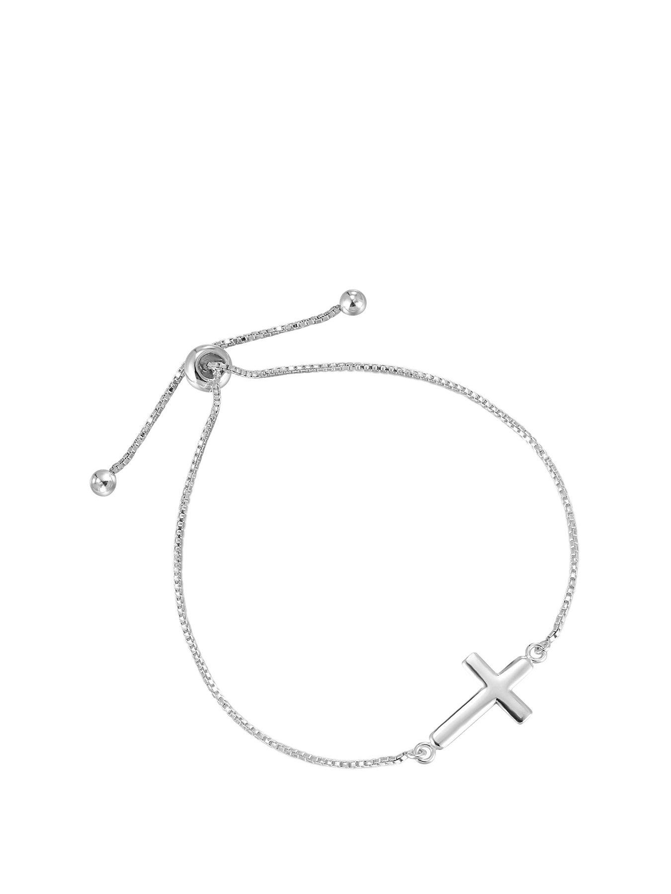 Product photograph of The Love Collection Sterling Silver Cross Adjustable Bracelet from very.co.uk