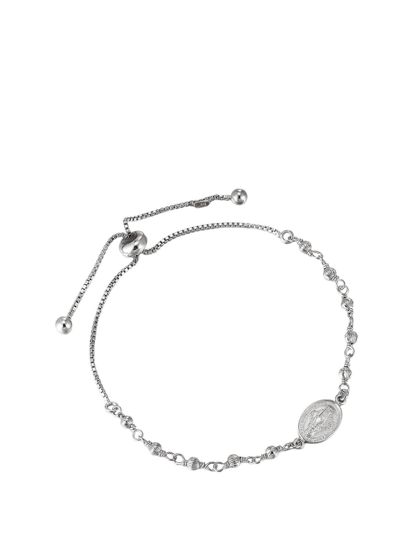 Product photograph of The Love Collection Adjustable Sterling Silver Miraculous Medal Bracelet from very.co.uk