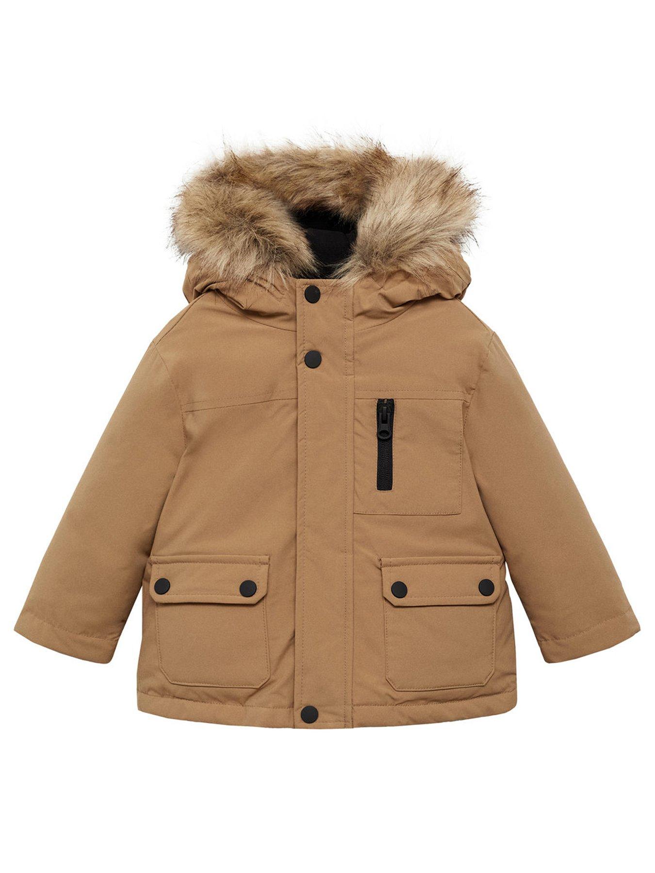 undefined Younger Boys Faux Fur Trim Padded Coat - Brown