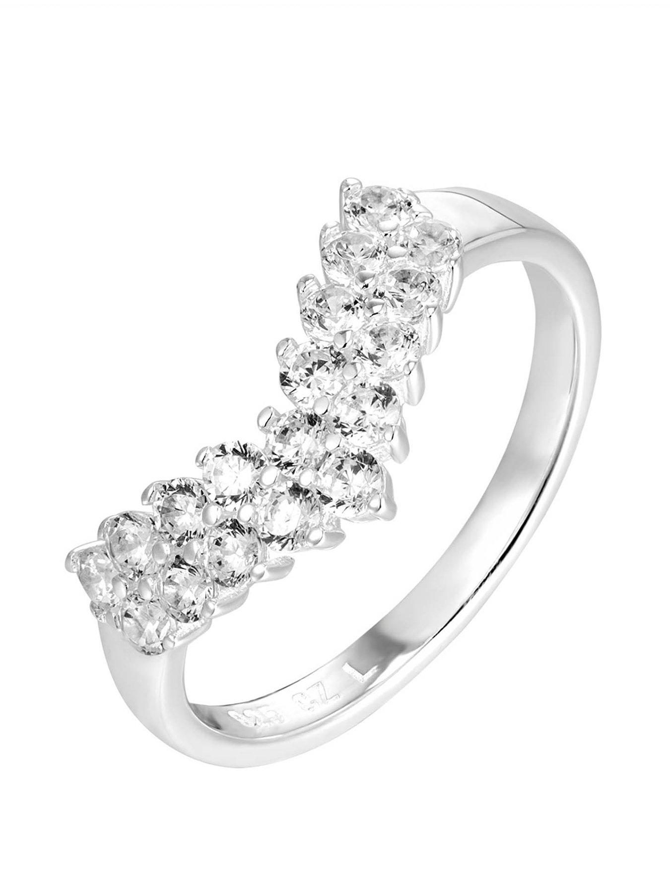 undefined Sterling Silver Vintage Inspired CZ Wishbone Engagement Ring