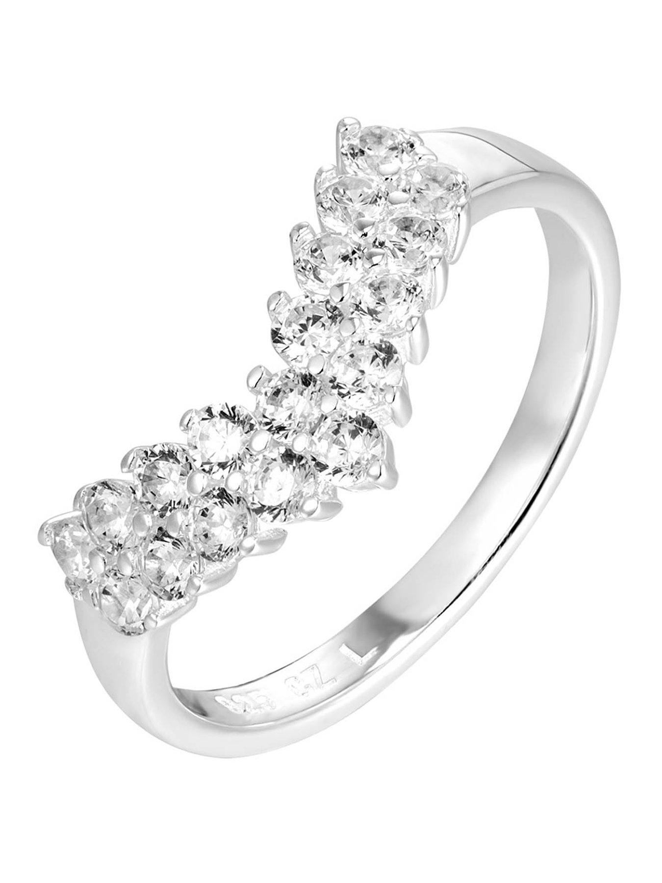 The Love Collection Sterling Silver Vintage Inspired CZ Wishbone Engagement Ring