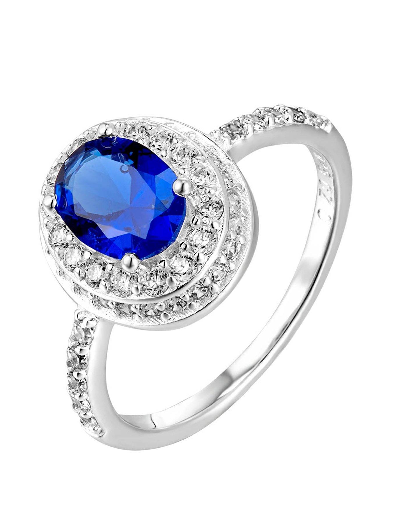 Product photograph of The Love Silver Collection Princess Diana Inspired Sapphire Cz Oval Engagement Ring from very.co.uk