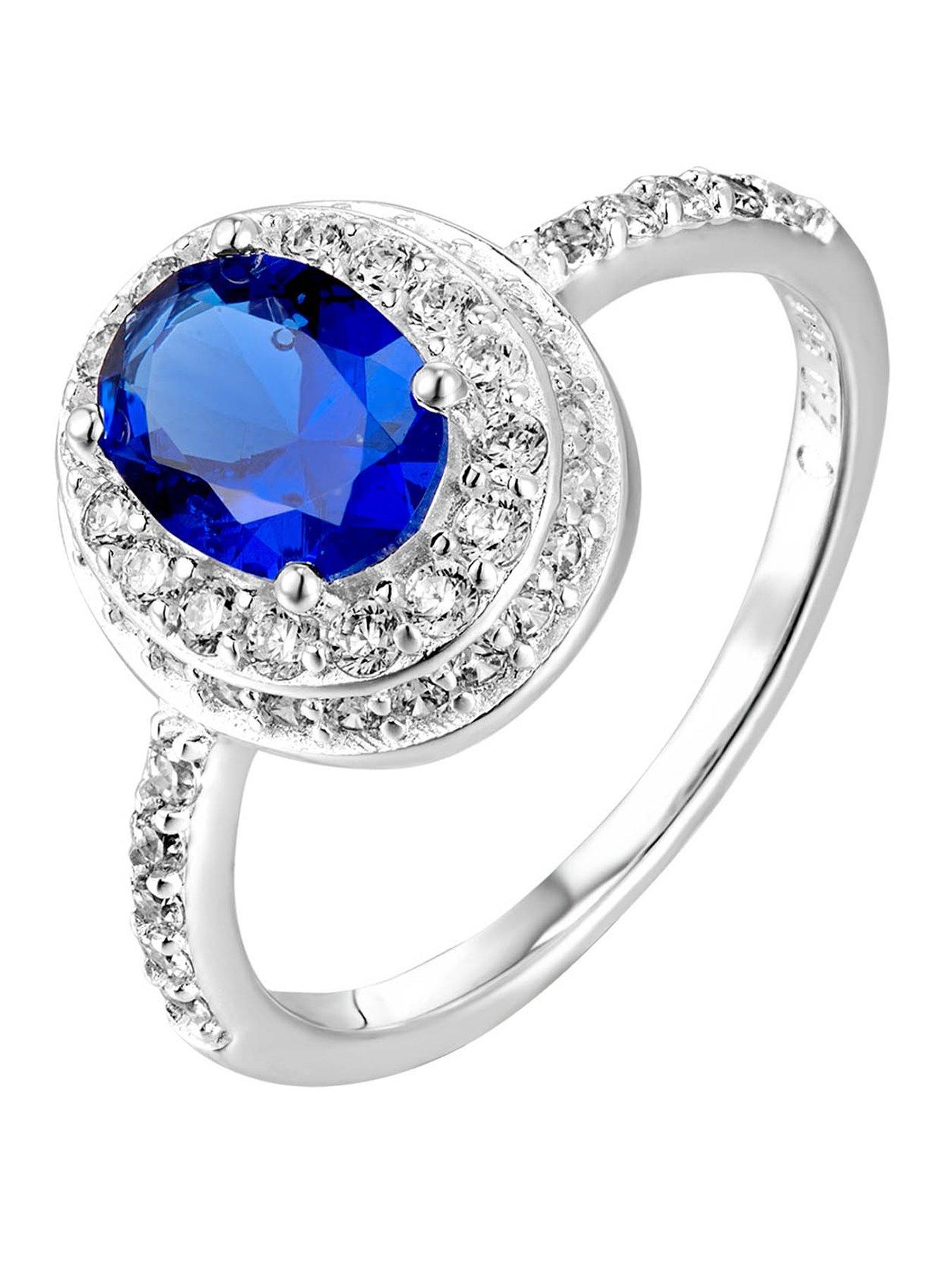 The Love Collection Princess Diana Inspired Sapphire CZ Oval Engagement Ring