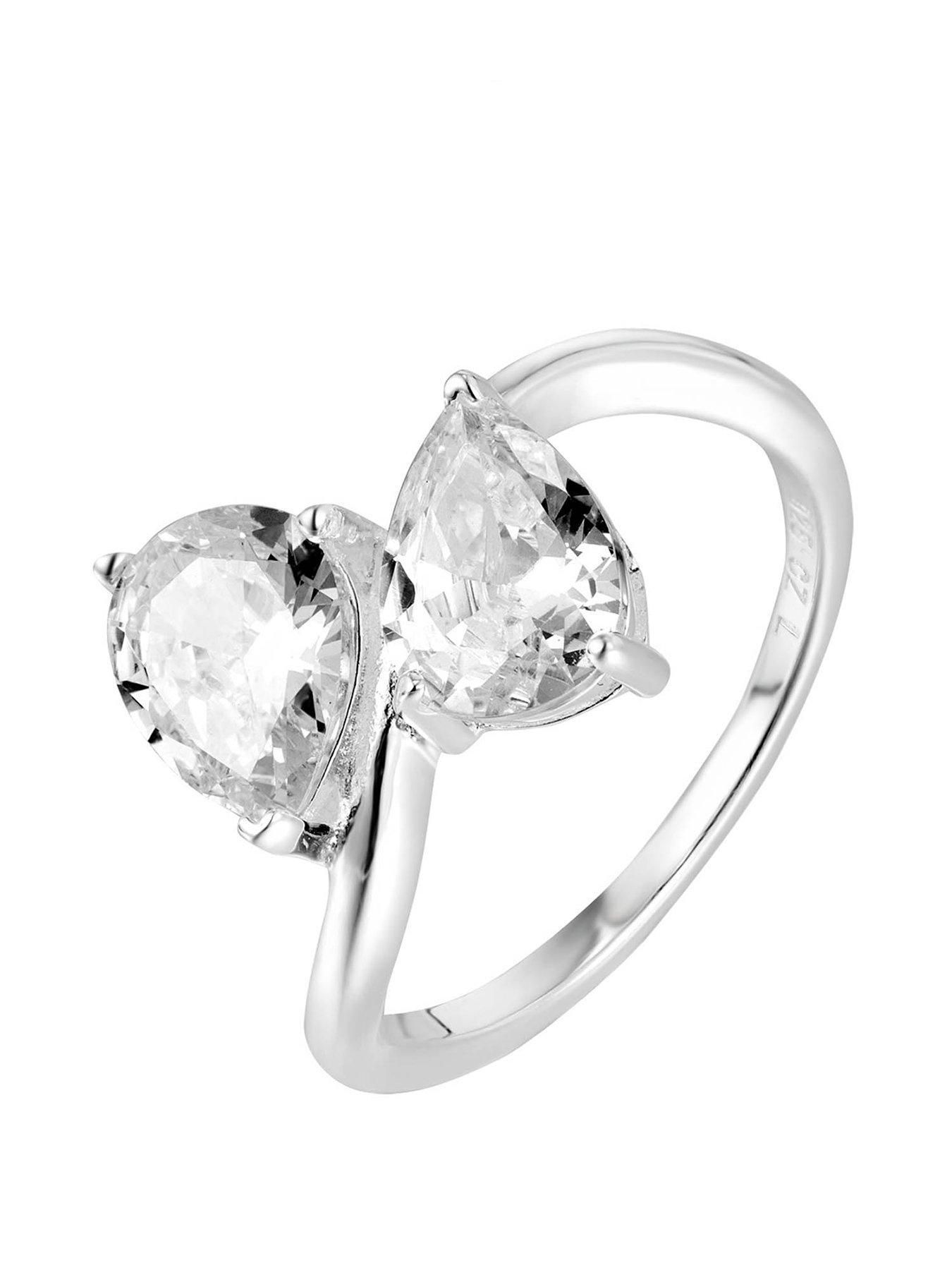 Product photograph of The Love Silver Collection Sterling Silver Toi Et Moi Double Pear Wrapped Cz Engagement Ring from very.co.uk