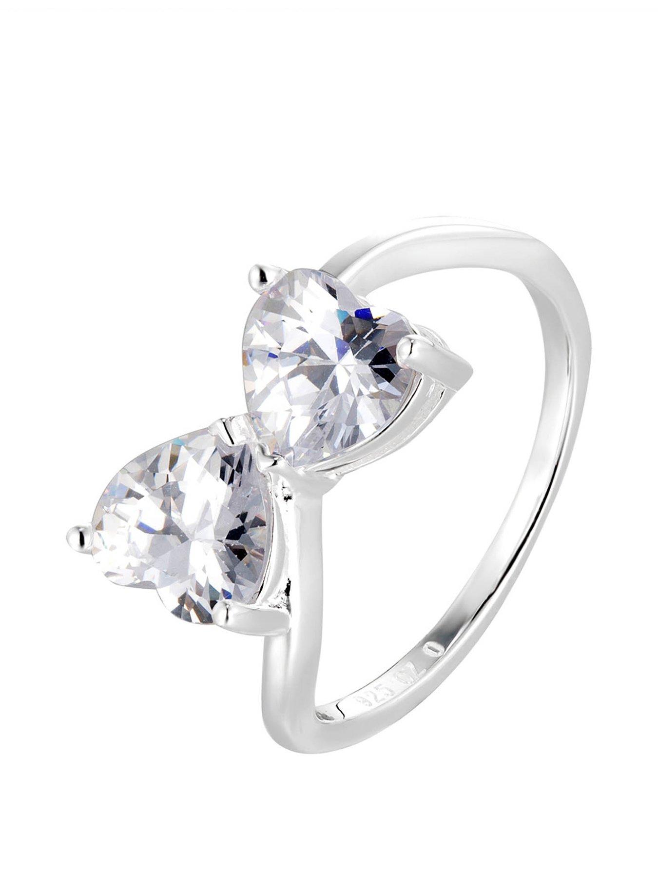 Product photograph of The Love Collection Sterling Silver Toi Et Moi Heart Cz Wrap Around Engagement Ring from very.co.uk