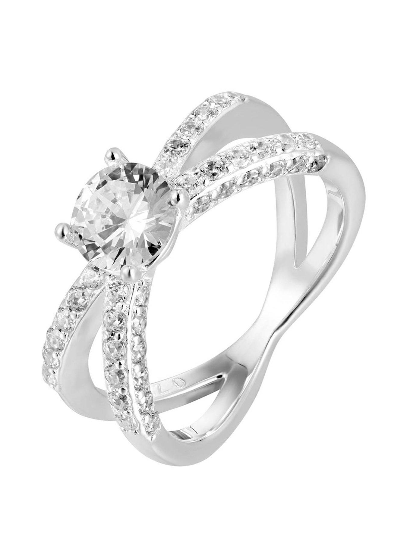 Product photograph of The Love Silver Collection Sterling Silver Solitaire Cz Criss Cross Pave Engagement Ring from very.co.uk