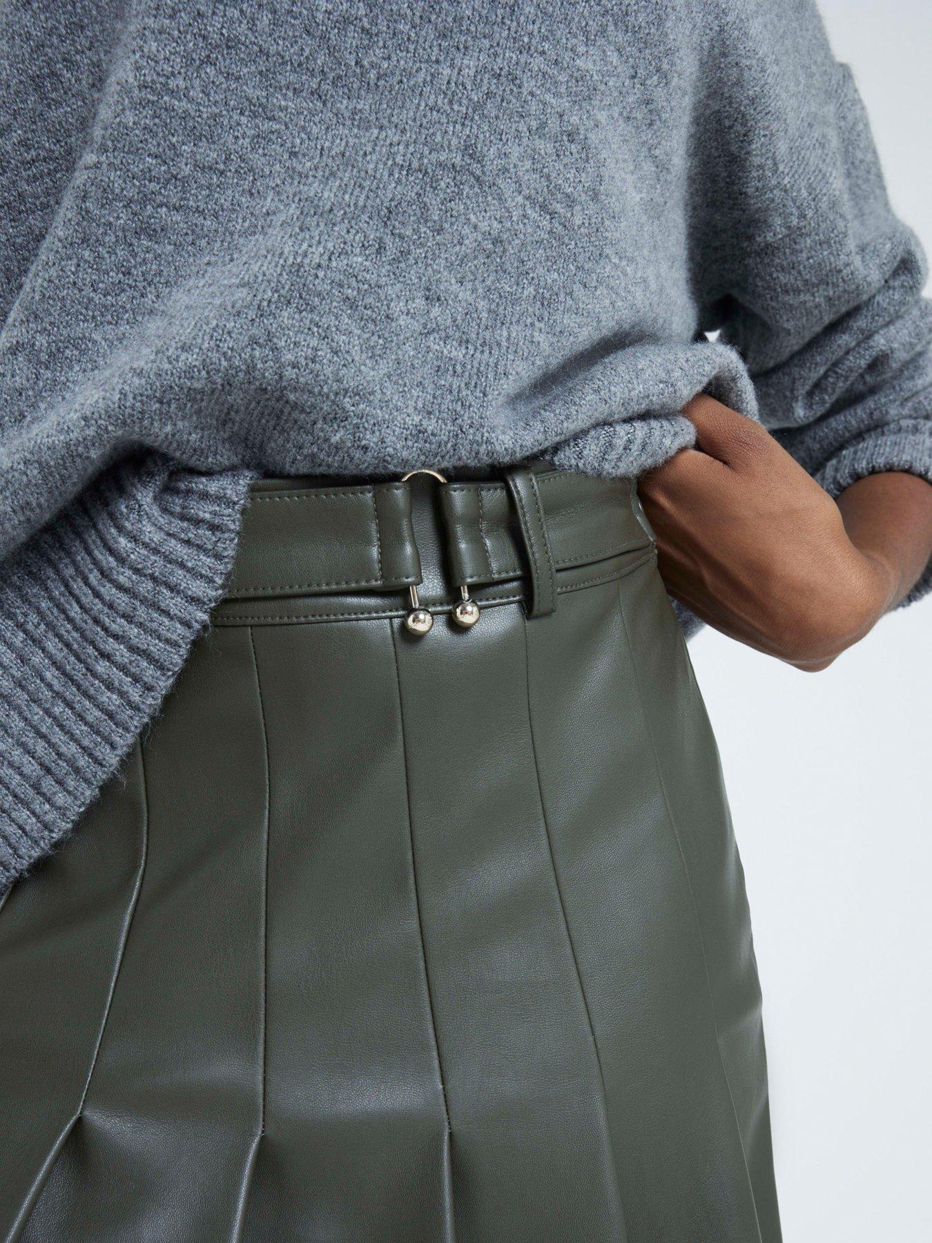 Green pleated skirt river island deals