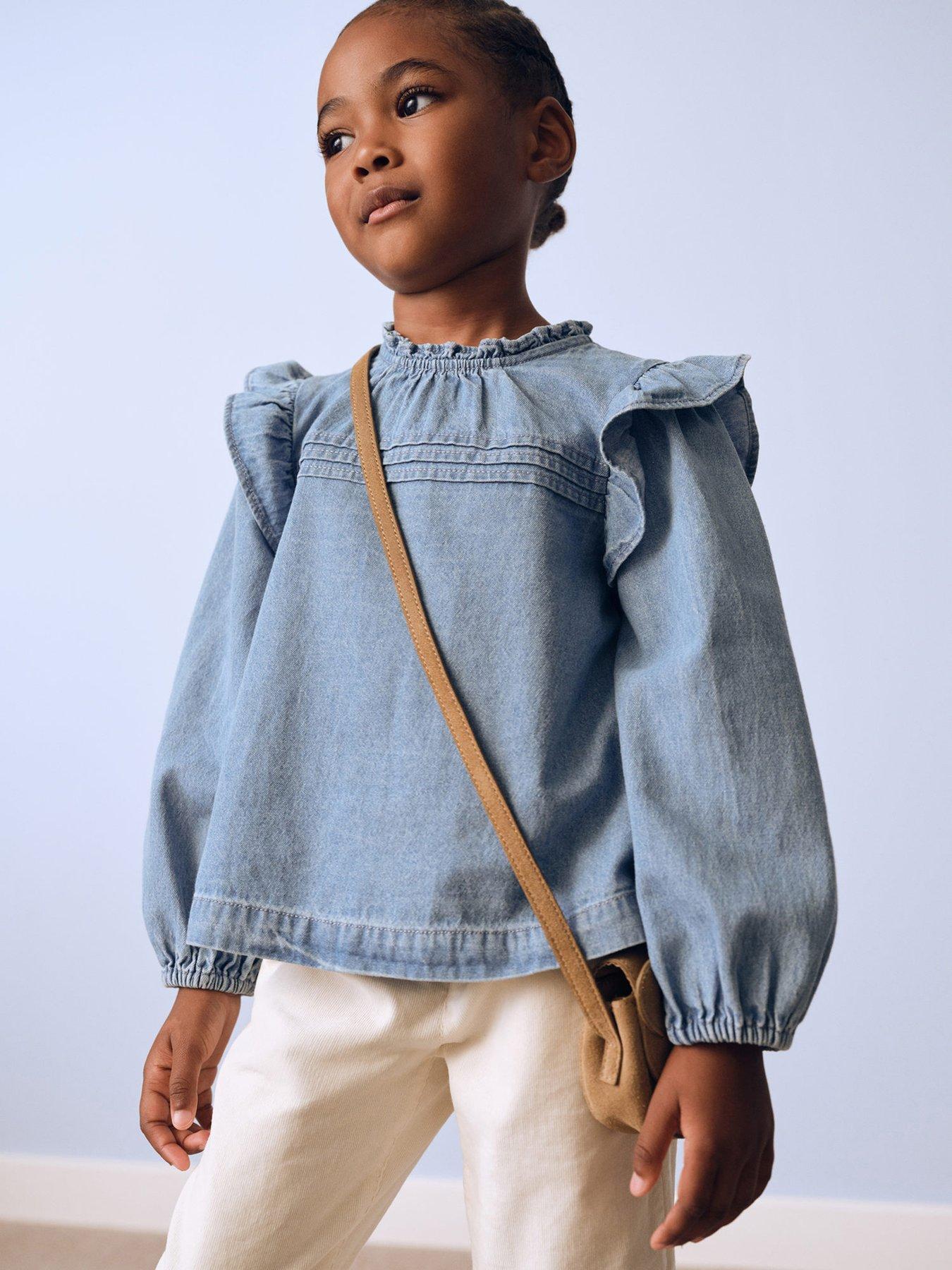 Mango Younger Girls Frill Denim Blouse Blue Very