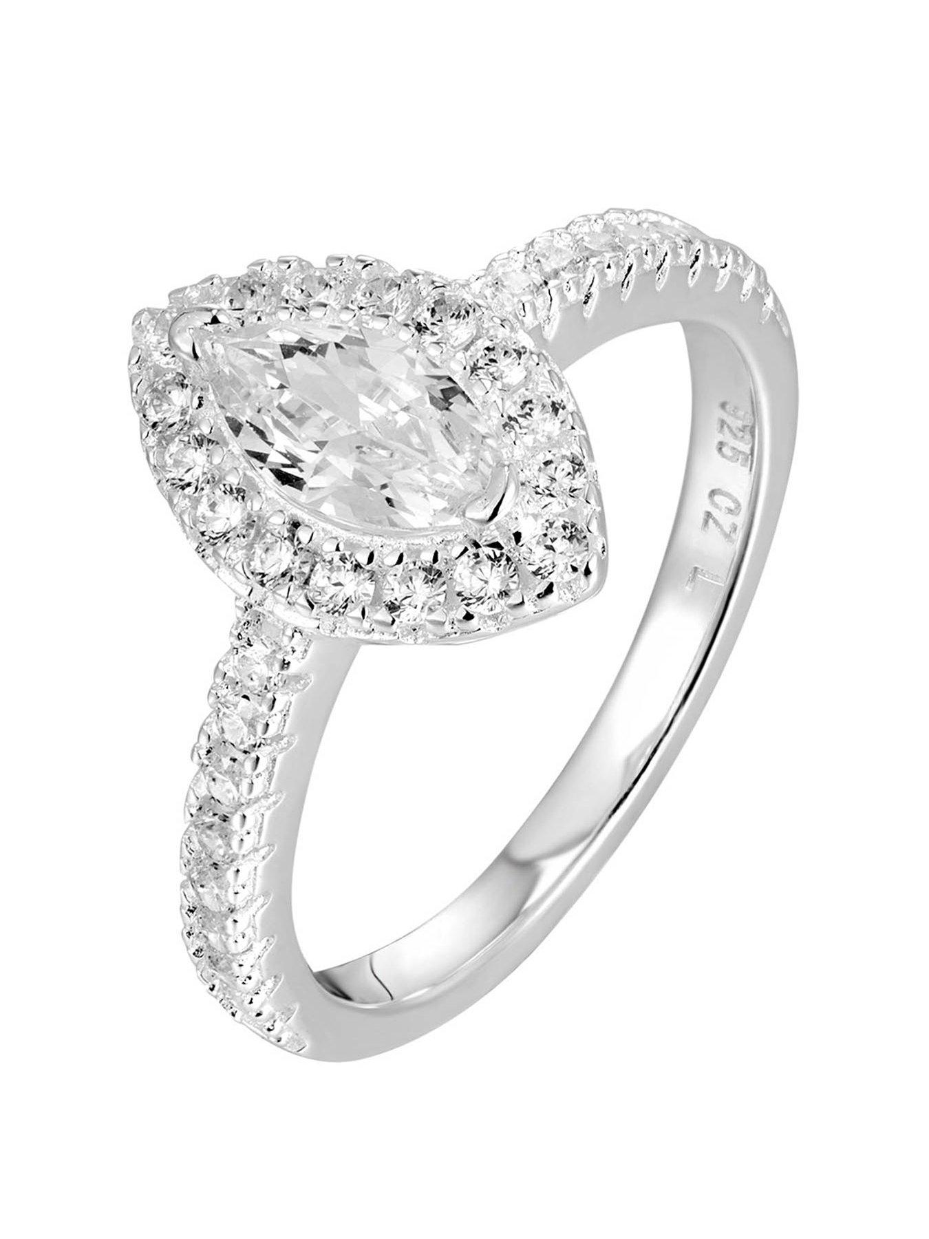 Product photograph of The Love Silver Collection Sterling Silver Pave Marquise Cz Engagement Ring from very.co.uk