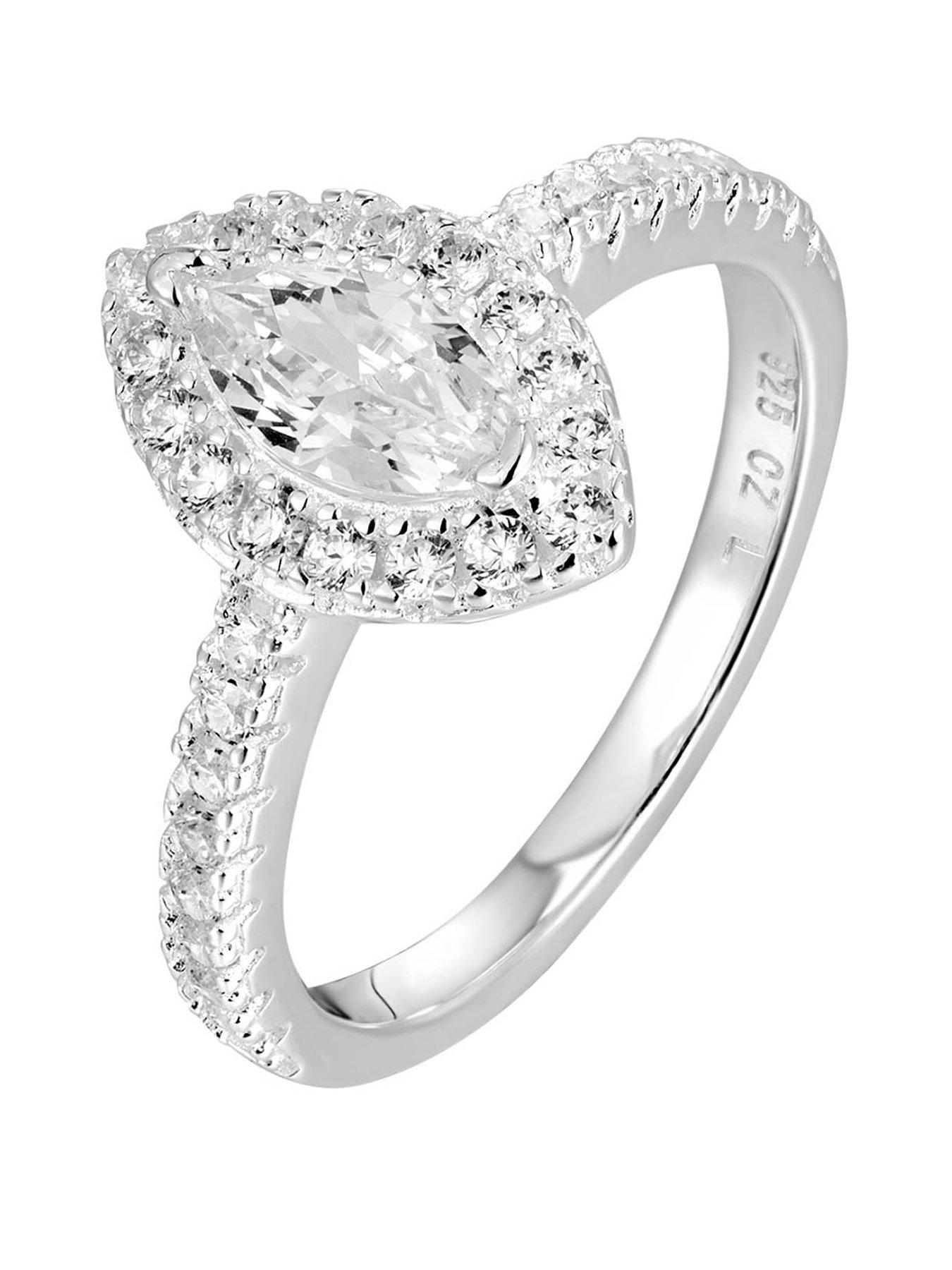 The Love Collection Sterling Silver Pave Marquise CZ Engagement Ring