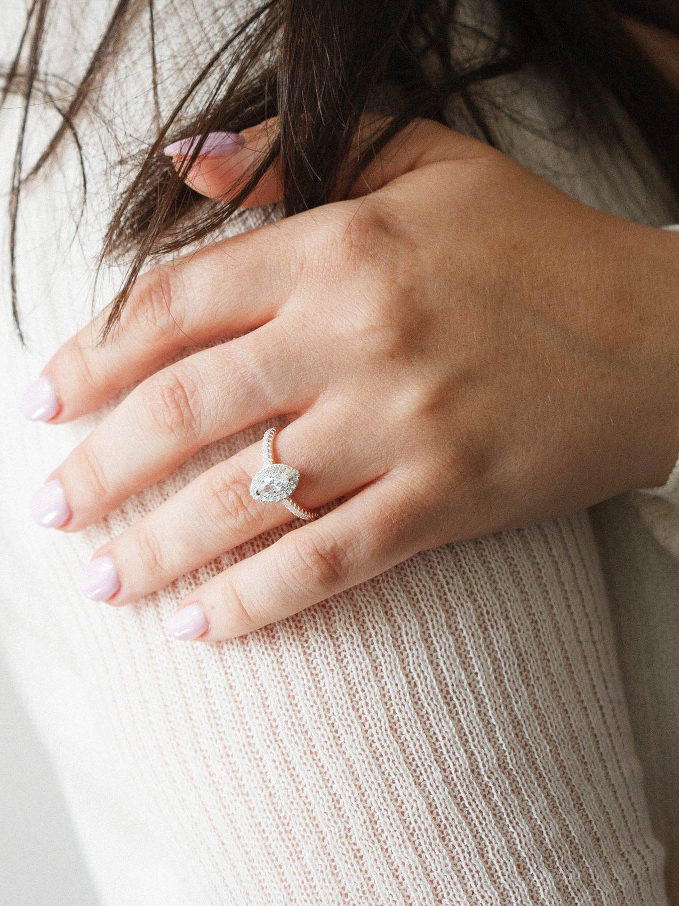 Image 2 of 4 of The Love Collection Sterling Silver Pave Marquise CZ Engagement Ring