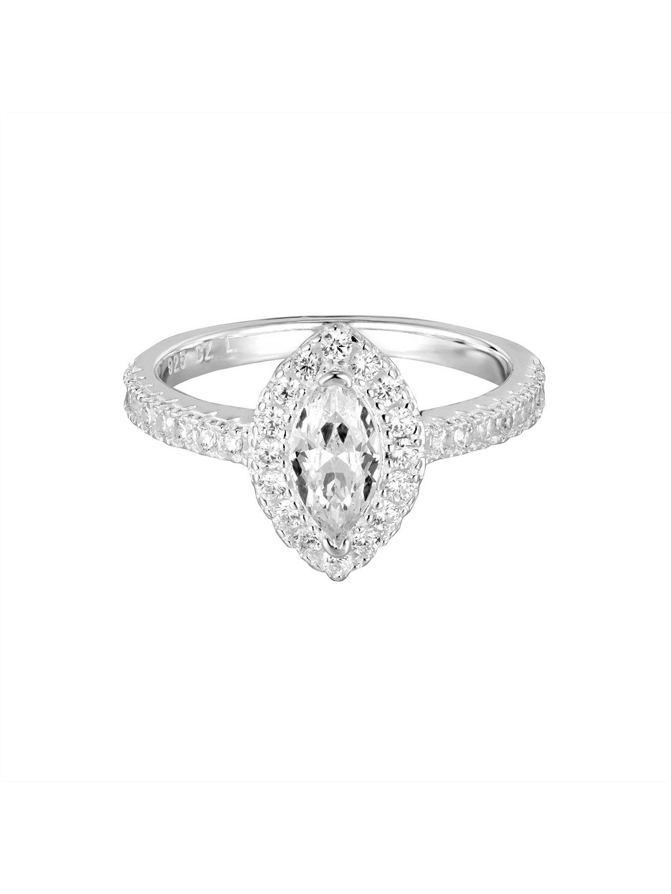 Image 3 of 4 of The Love Collection Sterling Silver Pave Marquise CZ Engagement Ring