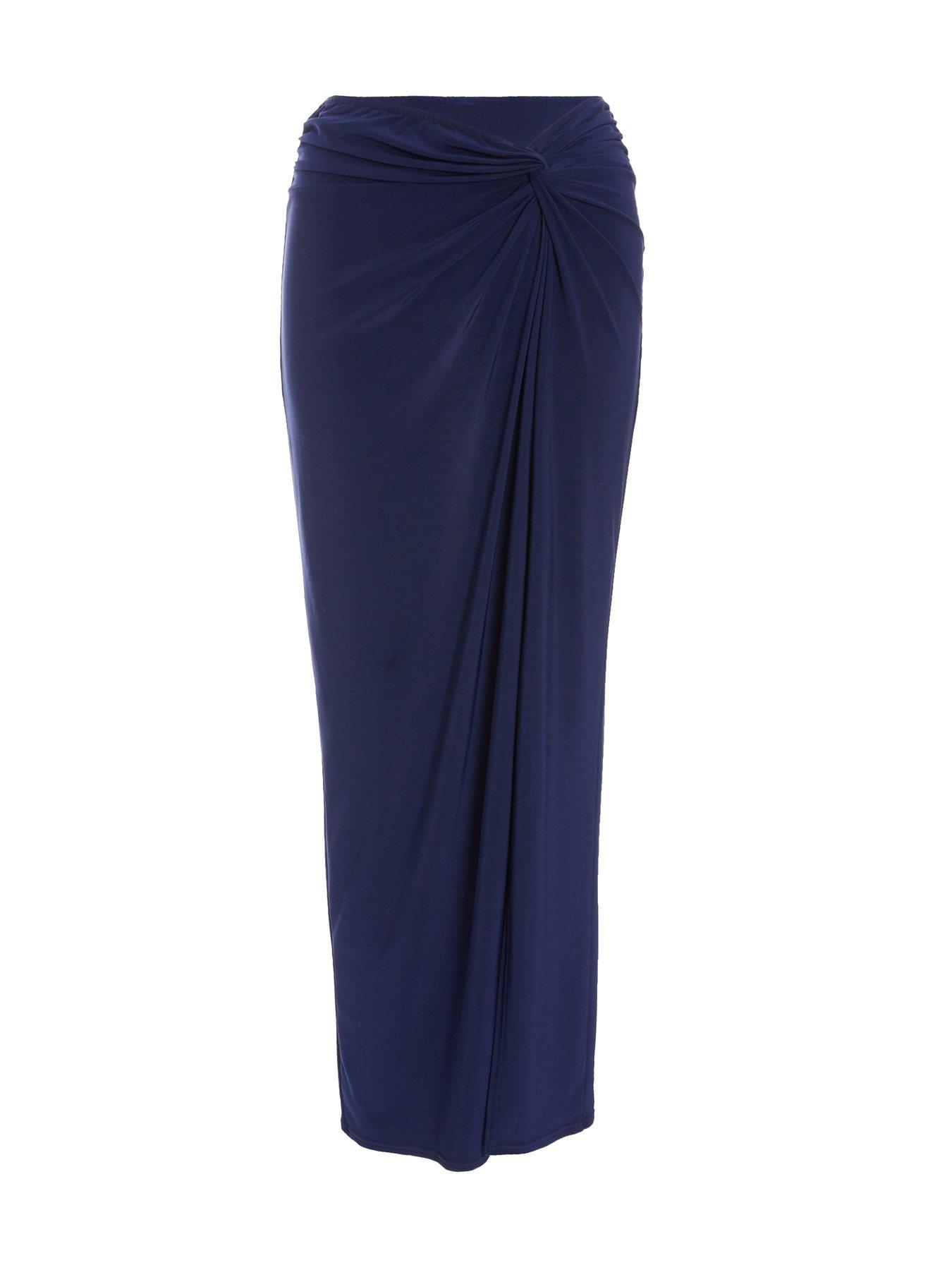 Image 4 of 6 of Quiz Indigo Ruched Split Maxi Skirt