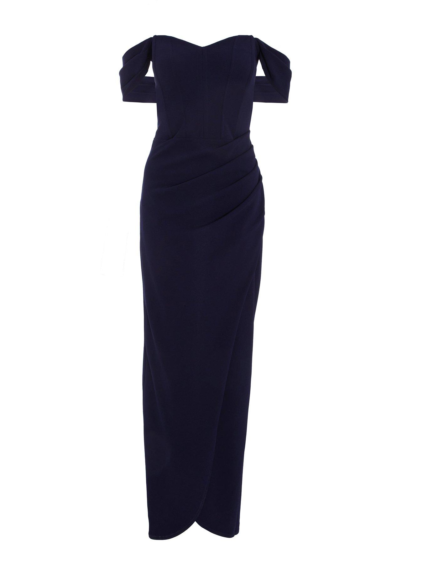 Bardot Pleat Maxi Split Dress Navy