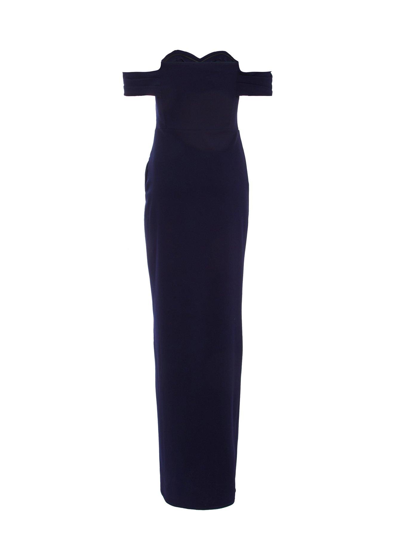 shape navy ruched bardot bodycon dress Navy Ruched Bardot Bodycon Midi Dress