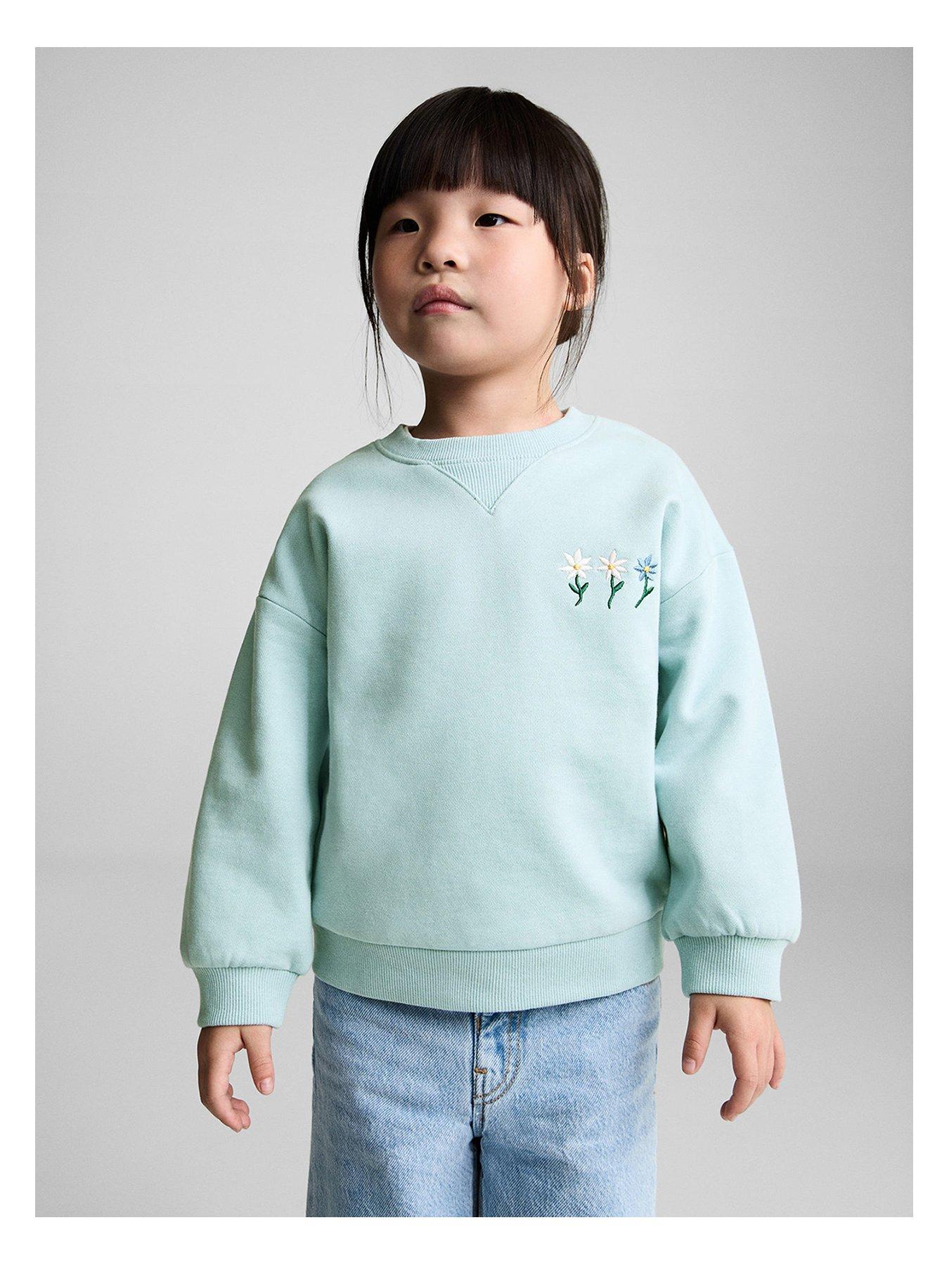 undefined Younger Girls Flower Embroidered Sweat - Aqua