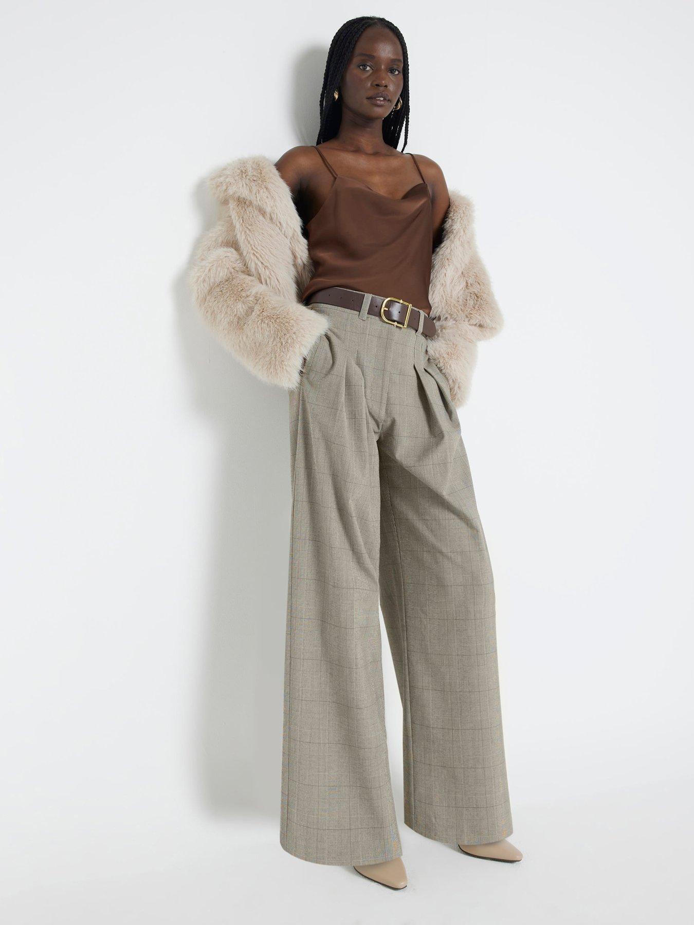 Image 1 of 5 of River Island Belted Wide Leg Trouser - Light Brown