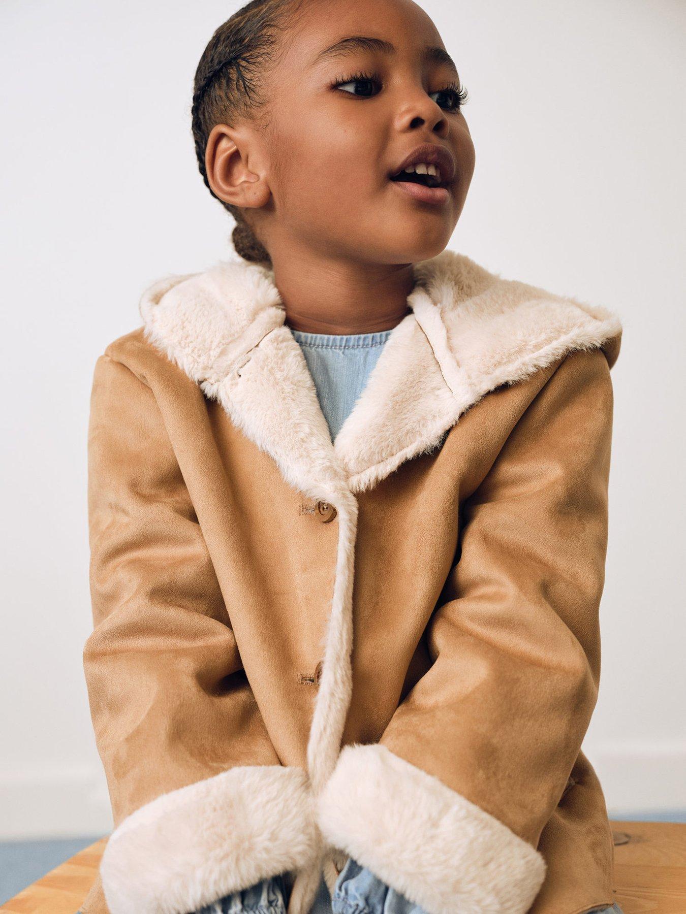 Mango Younger Girls Faux Suede Coat Brown Very