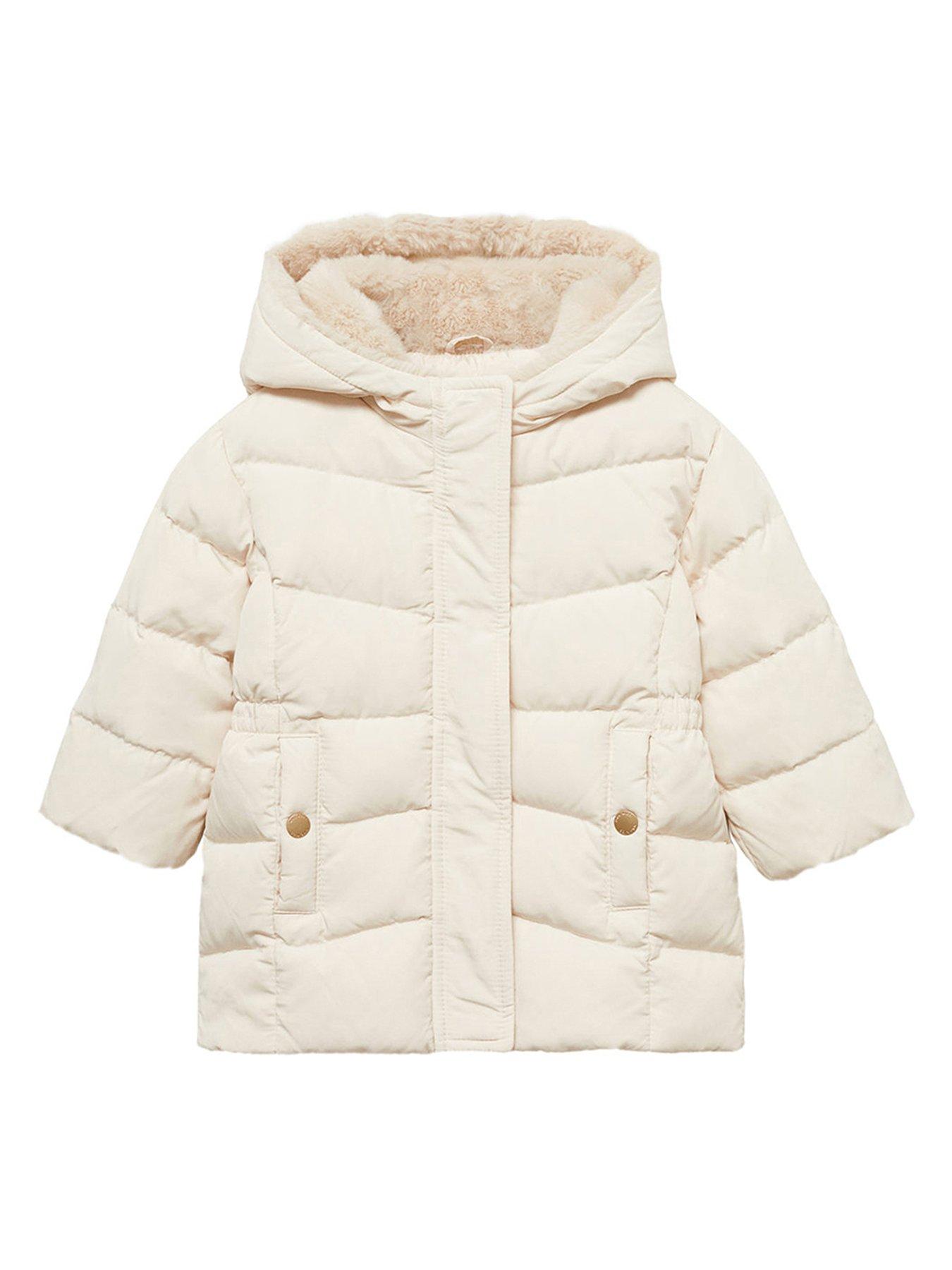 Mango Younger Girls Faux Fur Lined Padded Coat Cream Very