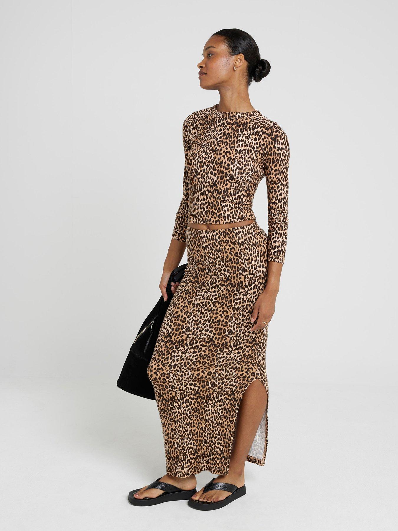 Leopard Pencil Skirt Brown