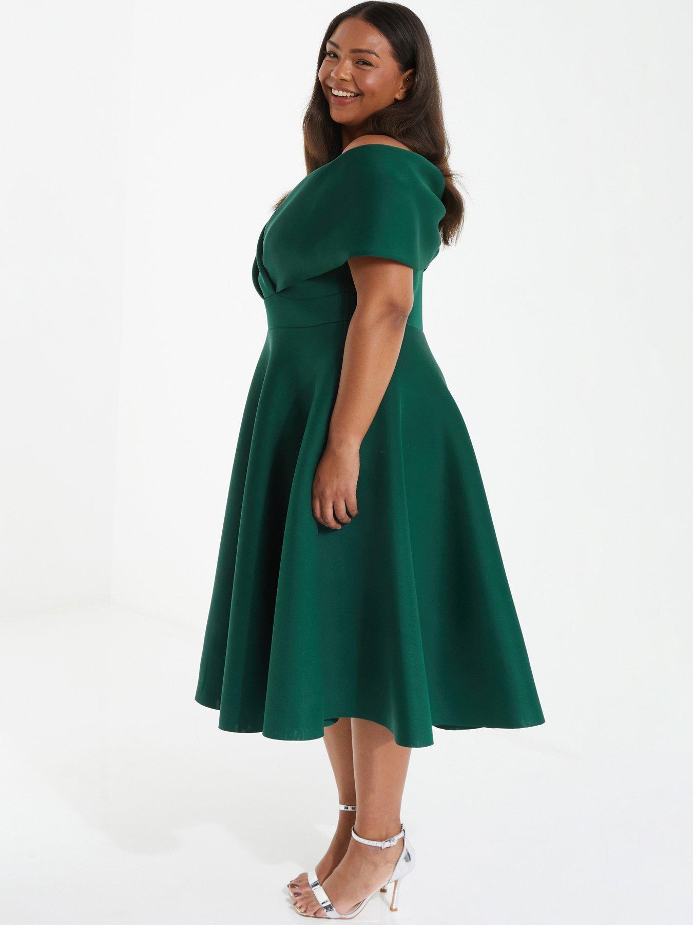 Quiz Curve Bottle Green Midi Skater Dress | Very