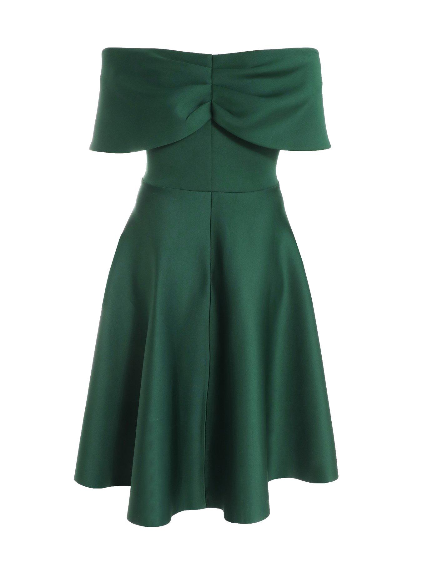 green emerald velvet dress Cara Ruffle Hem Skater Dress in Moss Green – Mint Ooak main image 1