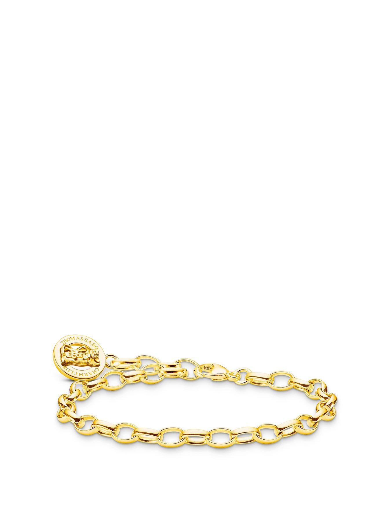 Product photograph of Thomas Sabo Gold Charm Bracelet With Goldbears Logo Ring from very.co.uk