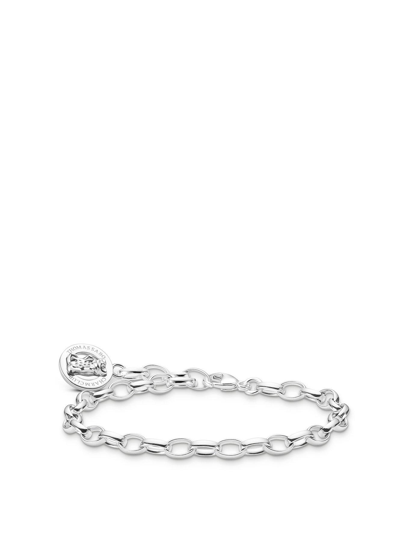 Product photograph of Thomas Sabo Silver Charm Bracelet With Goldbears Logo Ring from very.co.uk