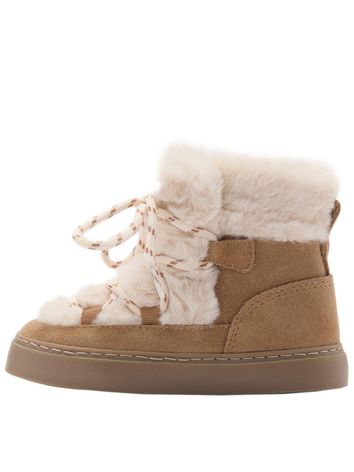 undefined Younger Girls Faux Fur Suede Ankle Boots - Brown