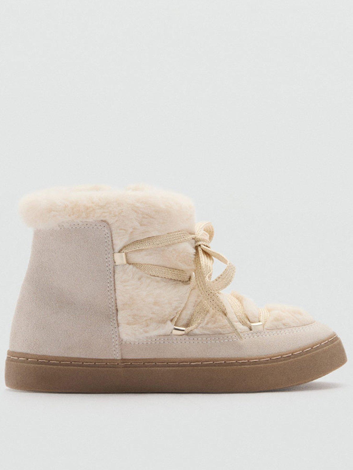 undefined Girls Faux Fur Ankle Boots - Beige