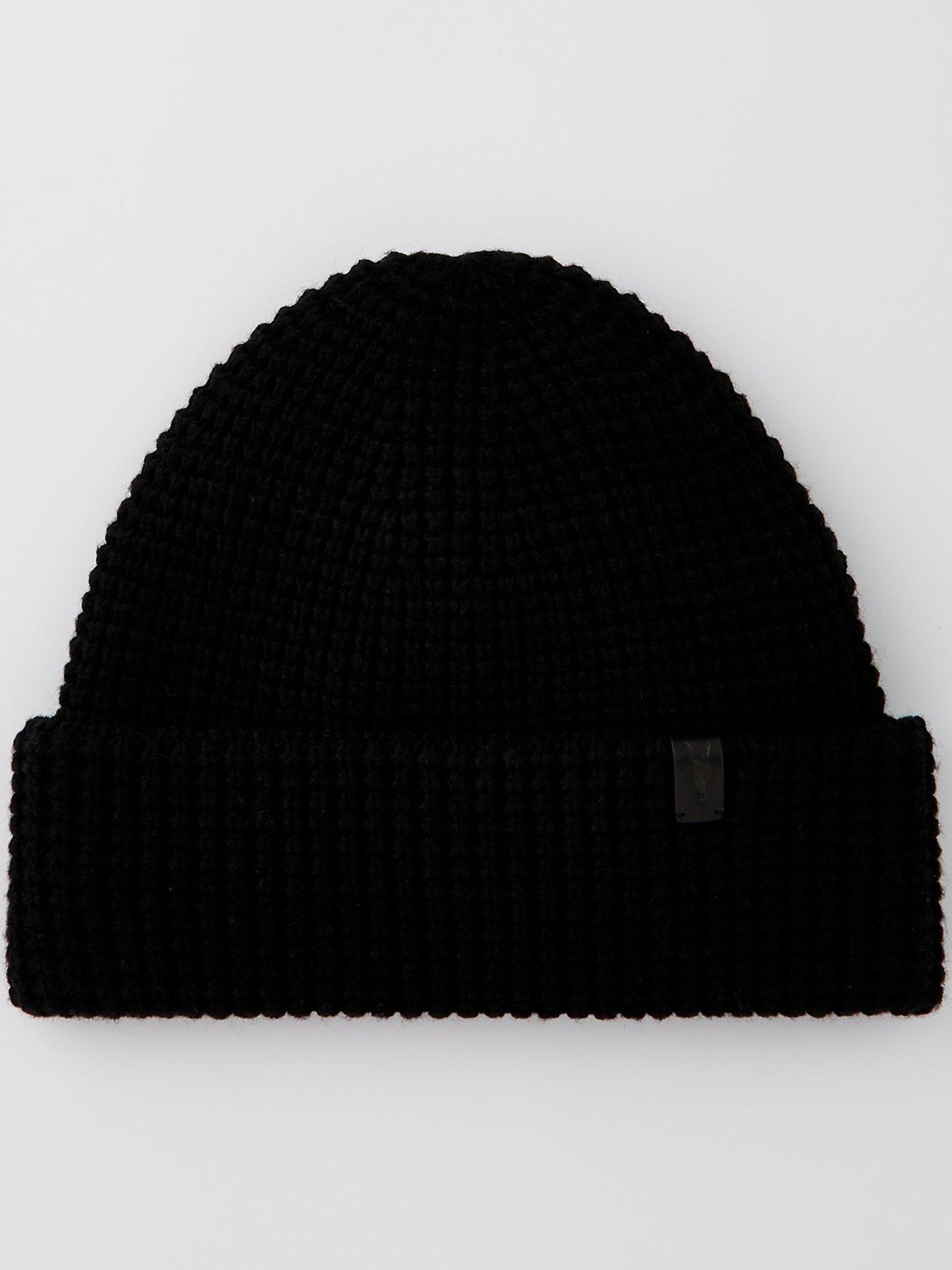 undefined Double Layer Waffle Stitch Beanie Hat - Black