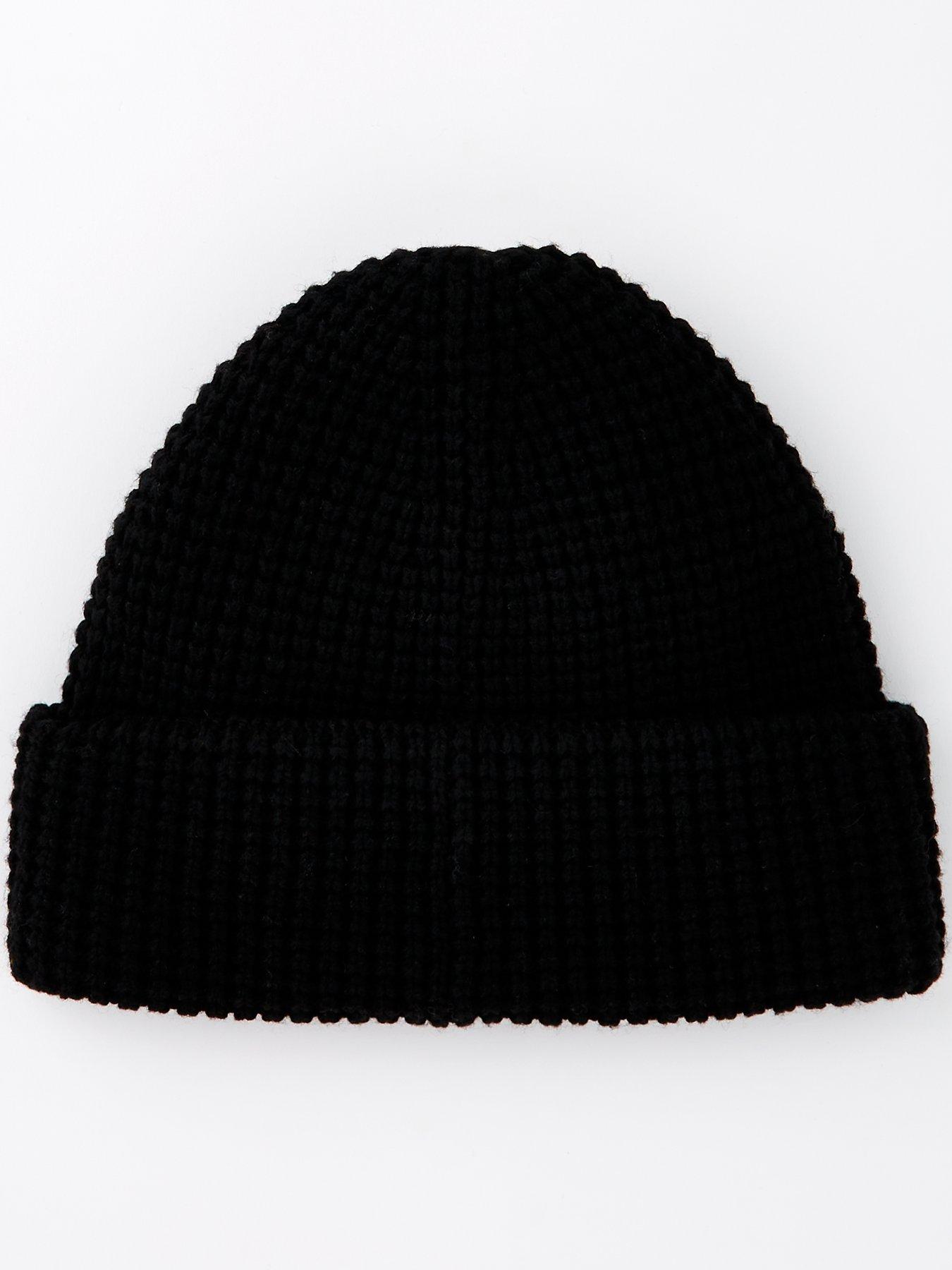 Image 2 of 3 of AllSaints Double Layer Waffle Stitch Beanie Hat - Black