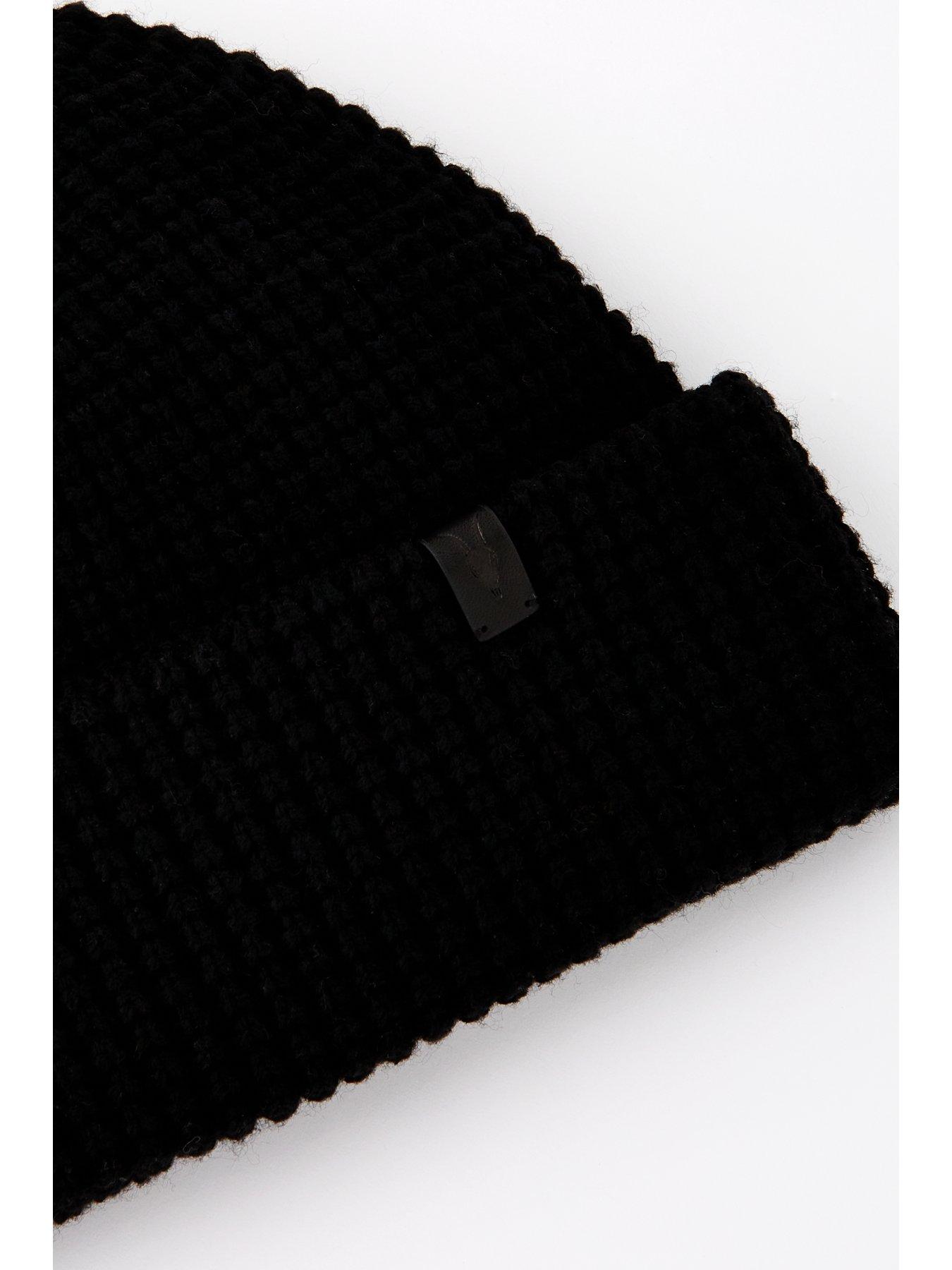 Image 3 of 3 of AllSaints Double Layer Waffle Stitch Beanie Hat - Black
